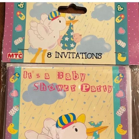 MTC 8 Baby Shower Invitations Stork Lot of 2 NIP - Picture 3 of 3